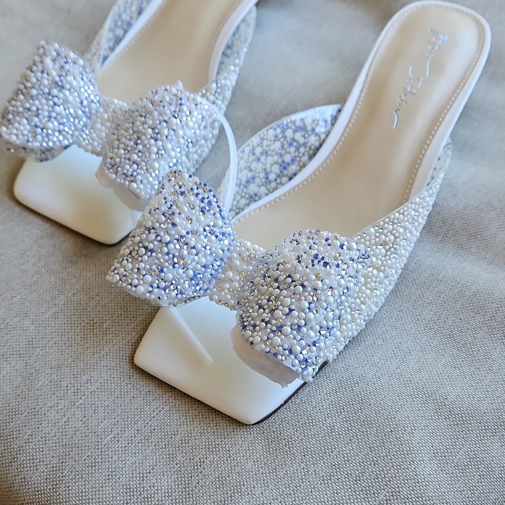 Betsey Johnson Babe Lucite Kitten-heel Embellished Dress Sandals Wedding Bridal